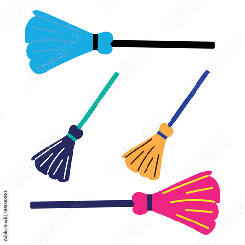 broom and shovel. set of cleaning equipment. Broom icon vector design template in white background. Broom icon set vector design