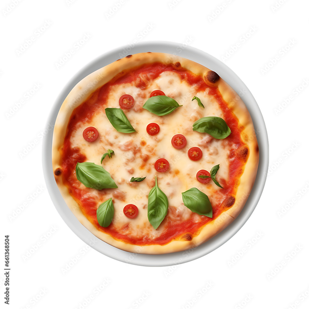 Pizza Margherita on a White Plate Isolated on Transparent or White Background, PNG Pizza Margherita on a White Plate Isolated on Transparent or White Background, PNG