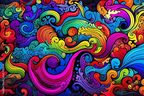 Painted psychedelic very colorful, rainbow colored, wavy background wallpaper with Generative AI