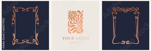 Elegant vector logo template of a flower. Abstract symbol in a linear style for cosmetics and packaging, jewelry, handicrafts or beauty products. photo