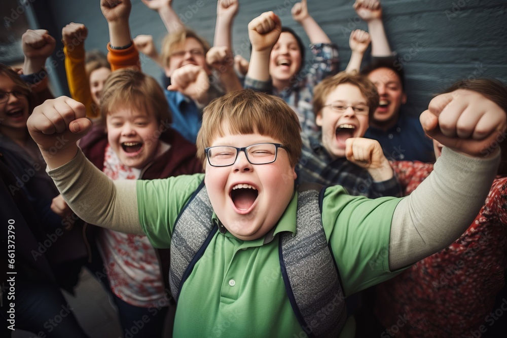 Children with down syndrome happy and celebrating Children with down syndrome happy and celebrating