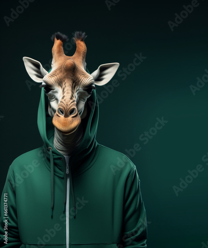  giraffe in a suit on a gelled background. generative ai