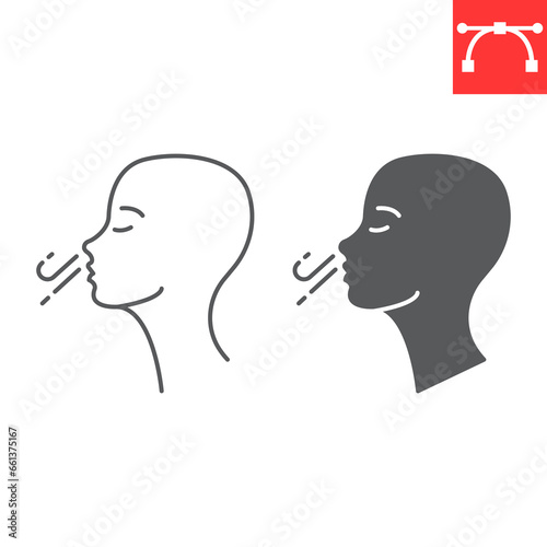 Breath line and glyph icon, meditation and relaxation, deep breathing vector icon, vector graphics, editable stroke outline sign, eps 10.