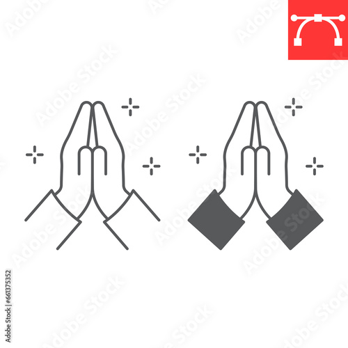 Folded hands line and glyph icon, grateful and gratitude, pray vector icon, vector graphics, editable stroke outline sign, eps 10.