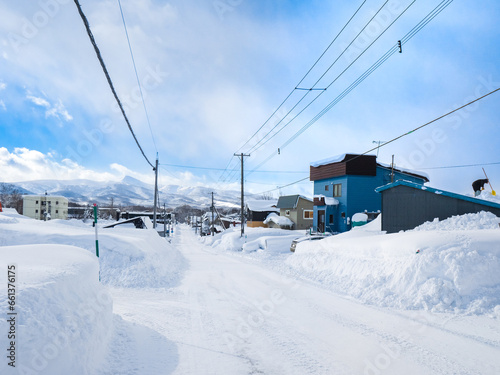 Townscape with heavy snowfall (Niseko, Hokkaido, Japan)