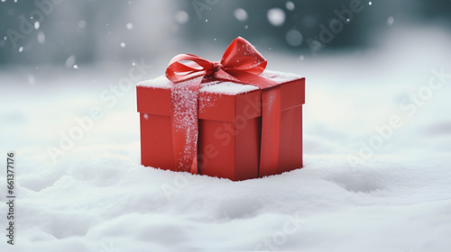 red gift box with snow © pizzza