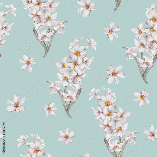 Fototapeta Naklejka Na Ścianę i Meble -  Seamless pattern with delicate hyacinths. Flower illustration