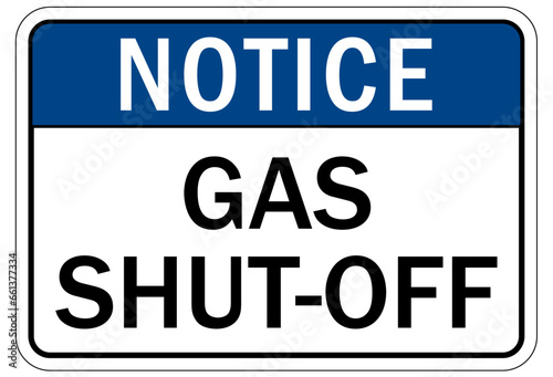 Gas shut off sign and labels