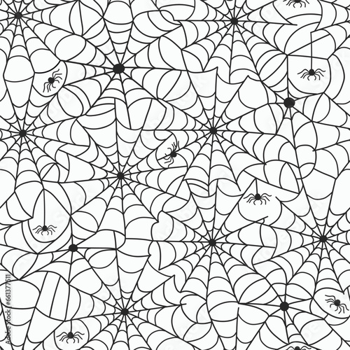 Spider web seamless pattern. Halloween background. Vector illustration. 