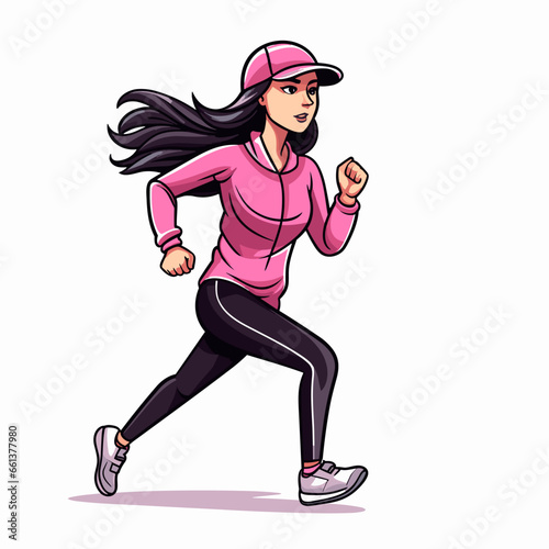 Female runner hand-drawn illustration. Female runner. Vector doodle style cartoon illustration