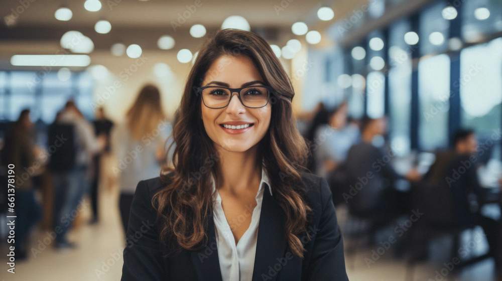 Young woman in the office wearing suit glasses. Young woman in the office wearing suit glasses.