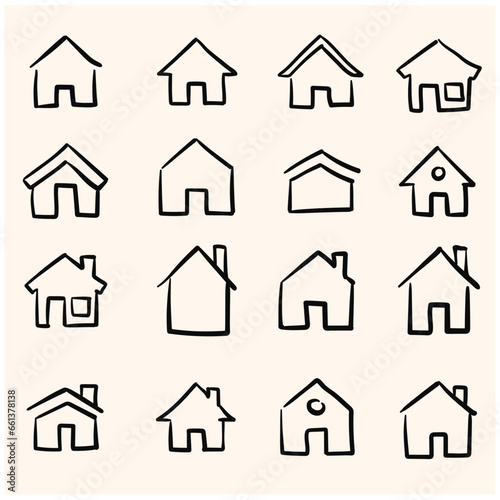 doodle line art related to home. Set of doodle line art signs for infographics, logo, app development and website design.