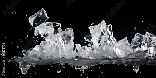 Frosty ice cubes backgroundicy solid pieces for drink ad with clean square blocks crystal ice blocks frame isolated border of  transparent frozen water cubes with black background Ai Generative 