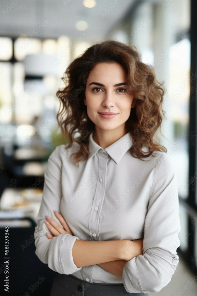Portrait of young woman hr in modern office.