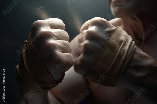 Fighter fists hands ready to fight. Martial fighting sport competition battle. Generate ai © nsit0108