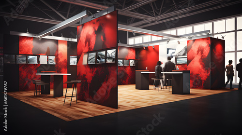 Illustrate your conference's diverse offerings with a high-detail image of exhibition booths. Make sure there's space for event branding and booth descriptions. Ideal for trade shows and expos.