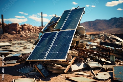 Pile of discarded solar panels