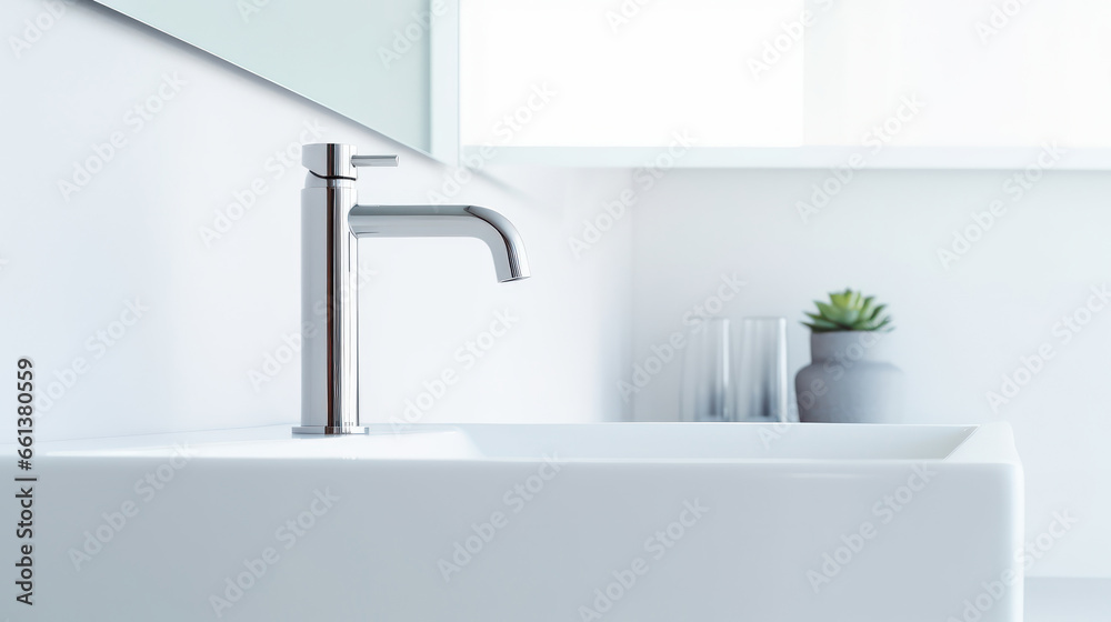 Faucet and sink in a bathroom, close up, modern style Faucet and sink in a bathroom, close up, modern style