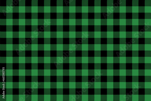 Buffalo Plaid patten horizontal background. Vector checkered Christmas green plaid textured wallpaper. Traditional fabric print. Flannel plaid texture for fashion, design. St. Patricks Day print