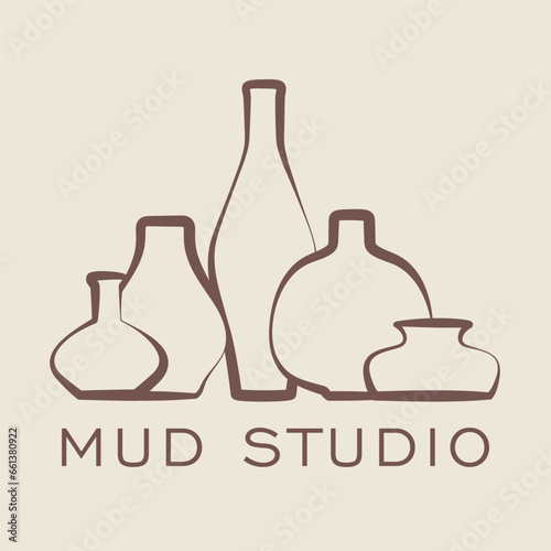 Minimalist logo illustration with brown ancient ceramic vases