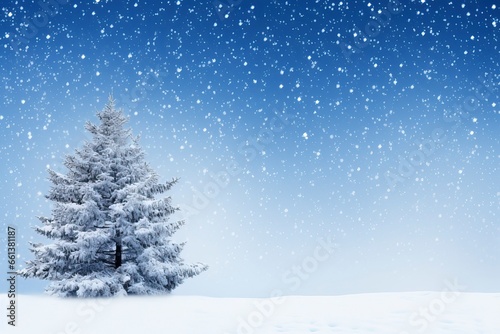 snowy pine tree in winter, in the style of bokeh panorama, generative ai © Nia™