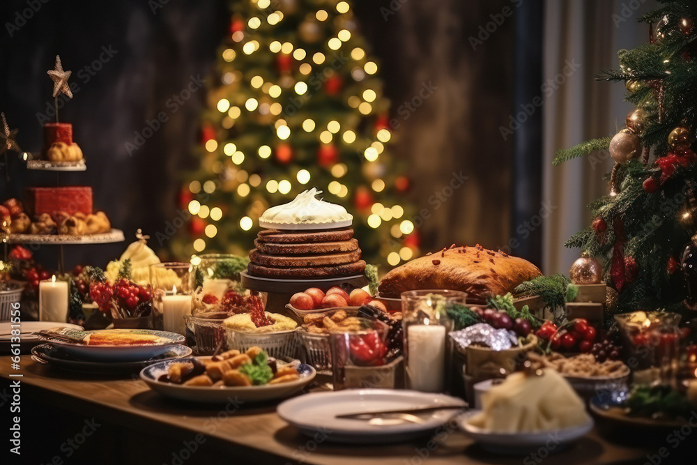 Concept of dinner and eating on Christmas festival