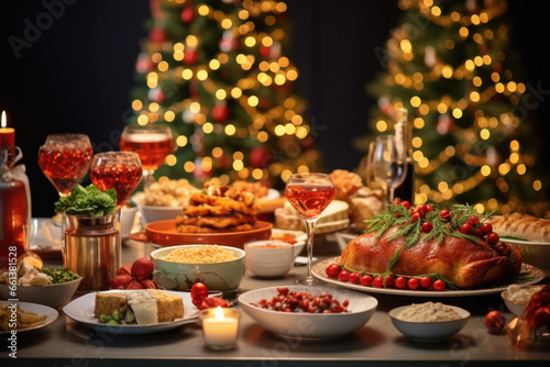 Concept of dinner and eating on Christmas festival