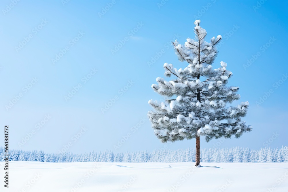 snowy pine tree in winter, in the style of bokeh panorama, generative ai snowy pine tree in winter, in the style of bokeh panorama, generative ai
