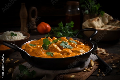 indian chicken tikka masala curry in bowl, copy space, generative ai