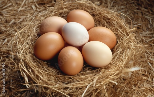 Some eggs in a straw nest