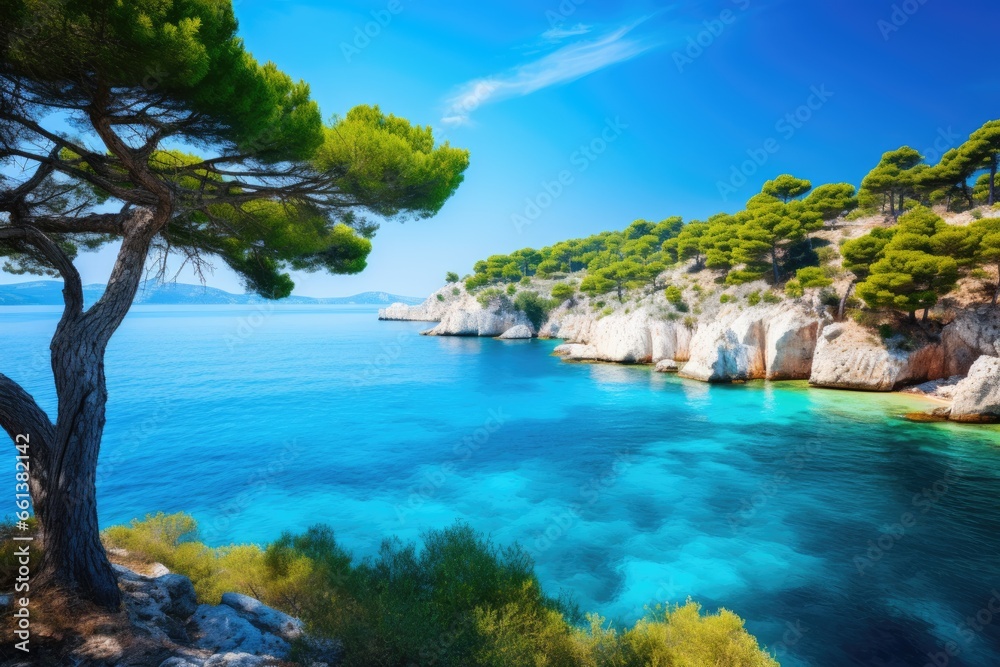 Picturesque summer bay with rocks