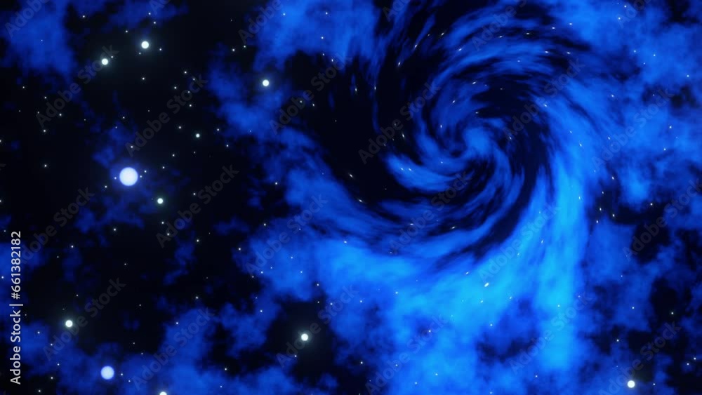 Flight through blue nebula. Starry sky texture. Gas cloud spiral vortex ...