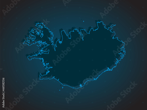 Vector map Iceland on the radar screen