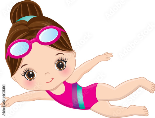 Vector Cute Little Girl Learning to Swim