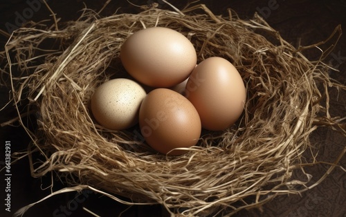 Some eggs in a straw nest