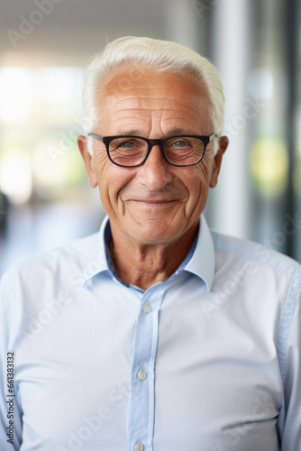 Portrait of smiling senior man with eyeglasses.