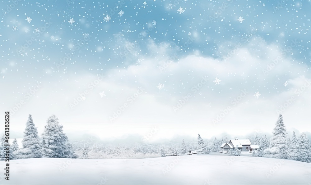 Fototapeta premium Winter Scenery With Snow-covered Trees. Christmas background. Generative AI