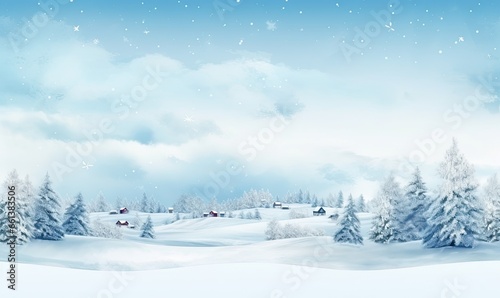 Winter Scenery With Snow-covered Trees. Christmas background. Generative AI © Gelpi