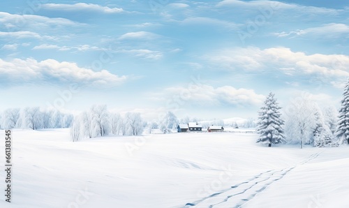 Winter Scenery With Snow-covered Trees. Christmas background. Generative AI