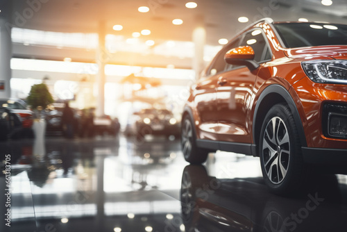 New cars in showroom interior blurred abstract background © alisaaa