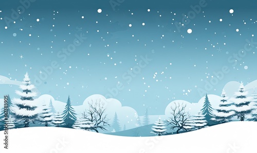 Winter Night Scenery With Snow-covered Trees. Blue tones. Christmas background. Generative AI © Gelpi