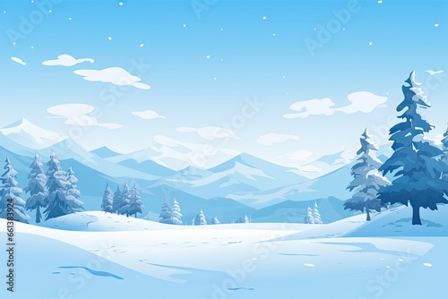 Winter scenery with snow covered trees. Blue tones. Christmas background. Generative AI © Gelpi