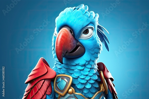 Petfluencers - A Royal Proclamation: The Parrot Knight Safeguarding the Castle on Red Blue Background