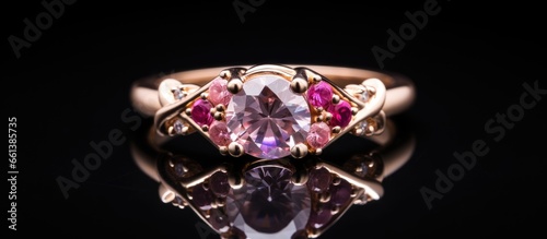 One of a kind Rose Gold 14k ring with Morganite and Pink Sapphires With copyspace for text