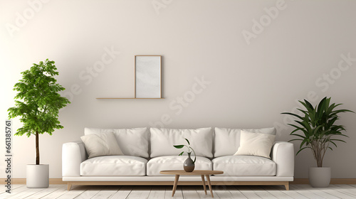 minimalistic living room with mock up of blank frames © Tendofyan