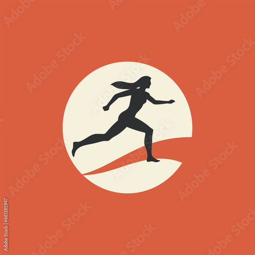 Wellness program monochrome glyph logo. Healthy life. Athletic training. Female runner silhouette. Design element. Created with artificial intelligence. Ai art for corporate branding, fitness center