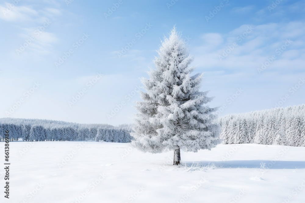 snowy pine tree in winter, in the style of bokeh panorama, generative ai snowy pine tree in winter, in the style of bokeh panorama, generative ai