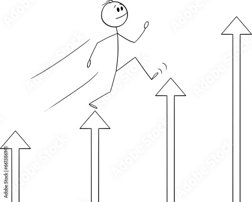 Businessman and Market Growth, Vector Cartoon Stick Figure Illustration