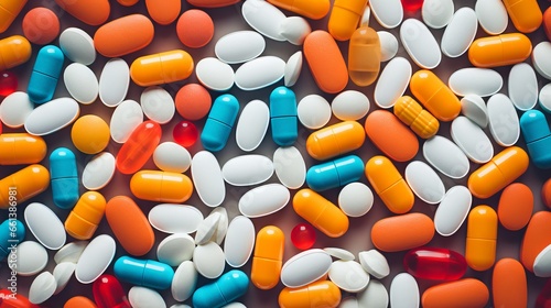 A variety of colorful medical pills and capsules for treating colds and viruses