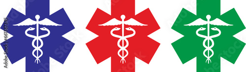 Set vettoriale di adesivi per ambulanza in tre colori differenti